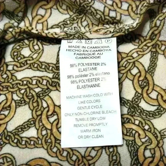 MICHAEL KORS Women's Blouse Top V-Neck Gold Chains Pattern Tie Bone Size M #152 - Picture 6 of 6